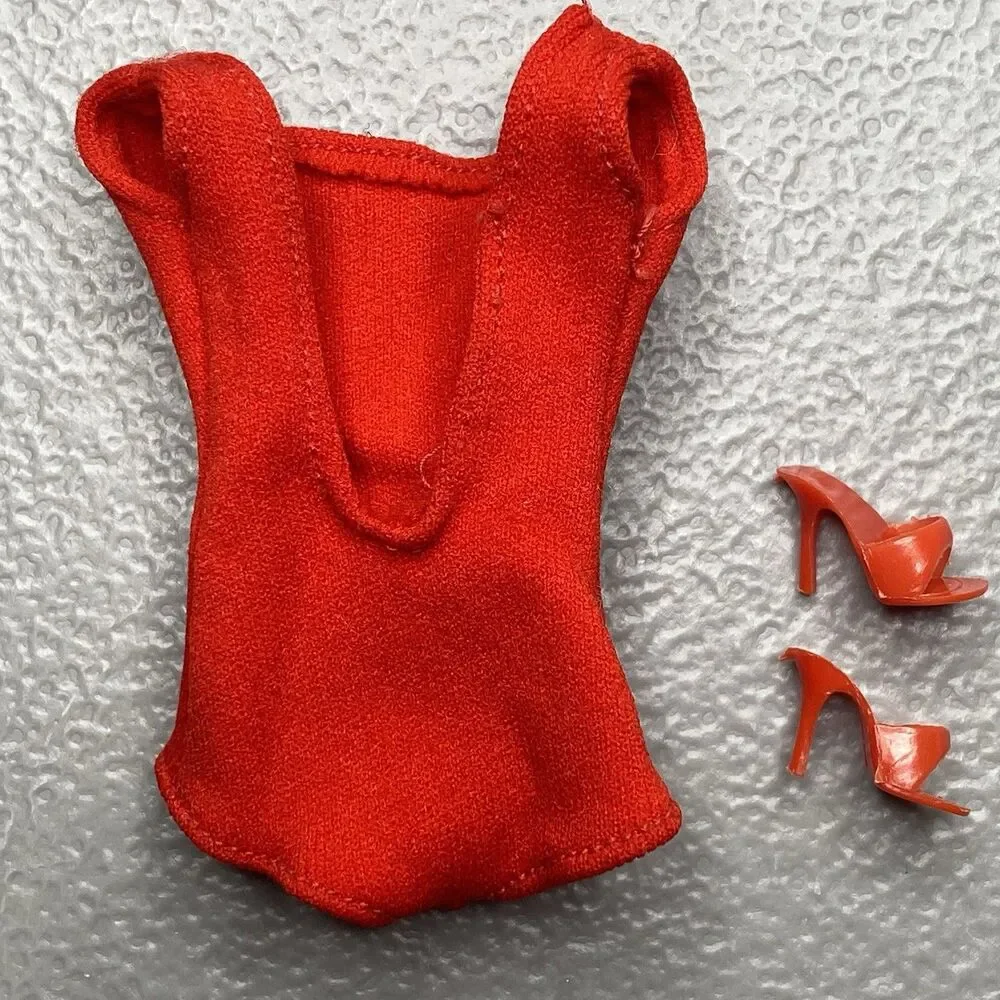 Vintage 1960s Barbie Red Helenca Swimsuit & Red Open Toe Heels 0850 Mattel Japan